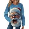 Женская Мода Повседневный Свободный Топ с Круглым Вырезом и Длинным Рукавом с Рождественским Принтом