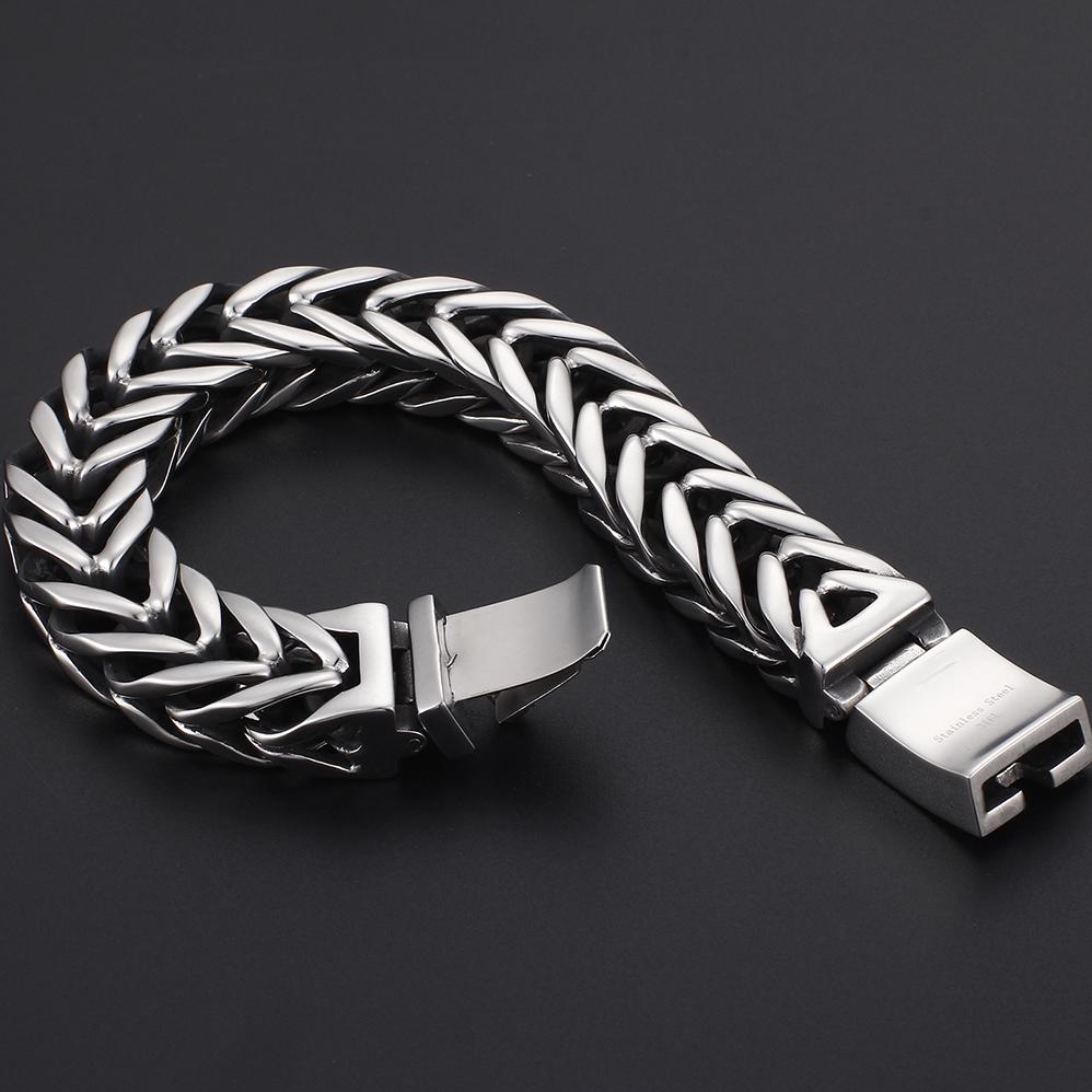 Men's 17MM Width V Shaped Double Layer Chain Bracelet for Men Polished Stainless Steel Bracelets Man Hip-Hop Party Jewelry Gifts