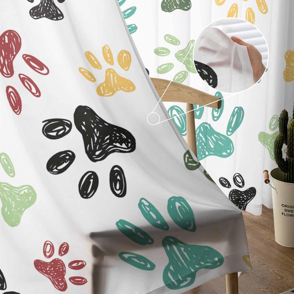 Граффити с изображением следов животных, прозрачные шторы для украшения гостиной, оконные шторы для кухни, тюль, вуаль, органза, шторы