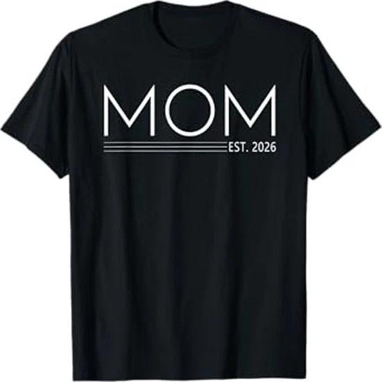 Mom Est 2026 Minimal Typography Family Gift T Shirt
