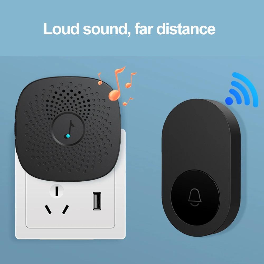 Беспроводной дверной звонок для дома, для улицы, USB, умный дверной звонок, 4-ступенчатая регулировка громкости, DC 5V, сопряжение, пульт дистанционного управления, 38 мелодий, вызов для ухода за больными
