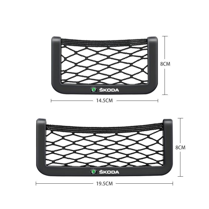 Car Organizer Storage Bag Auto Paste Net Pocket Phone Holder Car Accessories For Skoda Octavia Superb Rapid Kodiaq Karoq Fabia Kamiq Roomster Citigo
