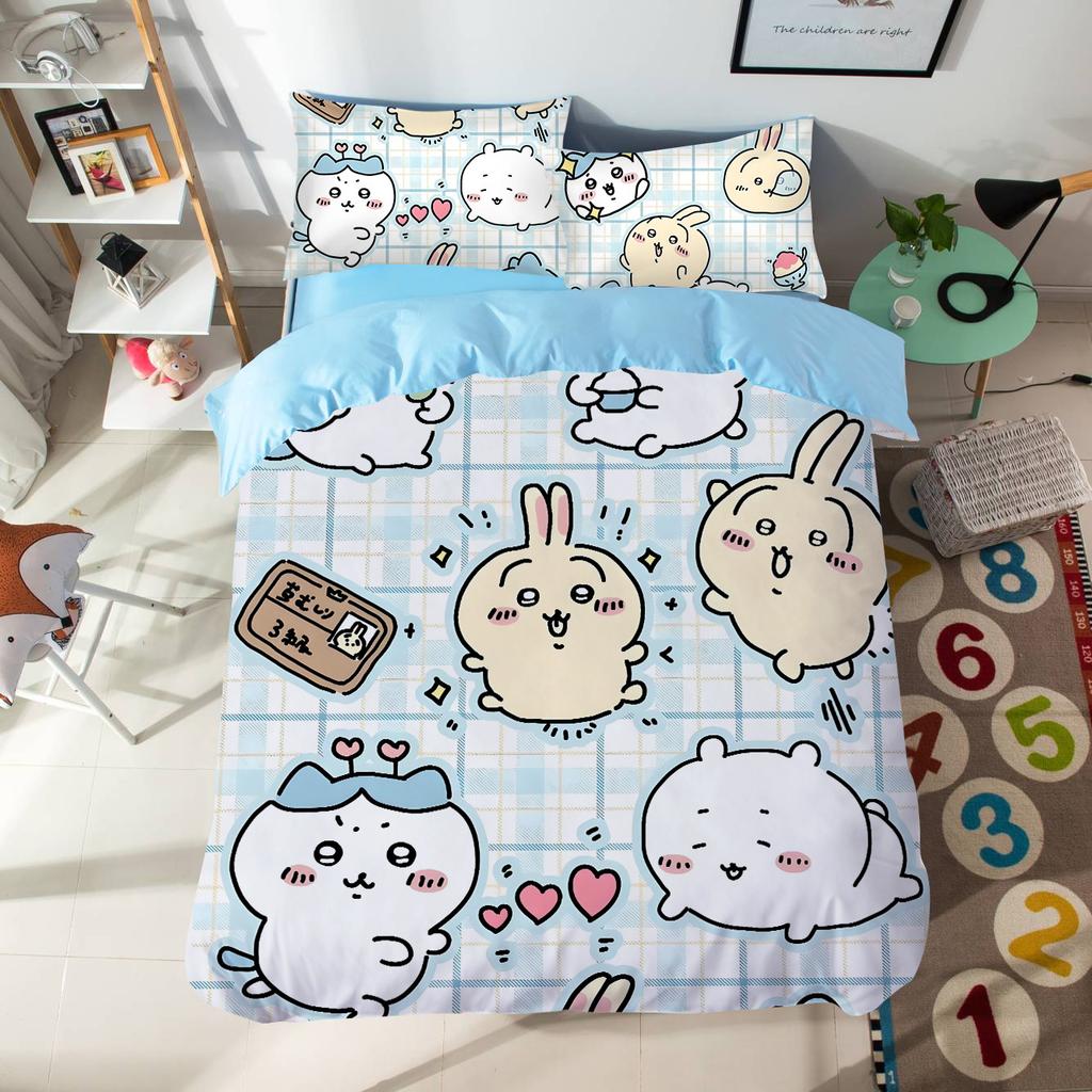 Мультяшный комплект постельного белья с милыми Чиикавами, красочный принт, полиэстер, для студенческого общежития, простыня, пододеяльник, детский подарок, домашний текстиль