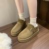 Metal Buckle Snow Boots Winter New Round Toe Spliced Suede Platform Casual Comfortable Flat Cotton Boots for Women
