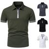 New Summer Men's Zipper Polo Shirt Short Sleeve Slim Fit Casual T-Shirt