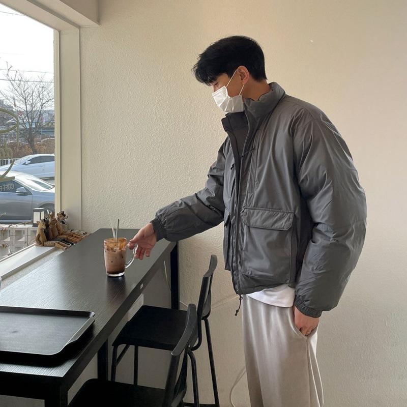 Пальто из хлопка с воротником-стойкой в рабочем стиле, мужская зимняя свободная теплая утолщенная куртка в корейском стиле, хлопковое пальто