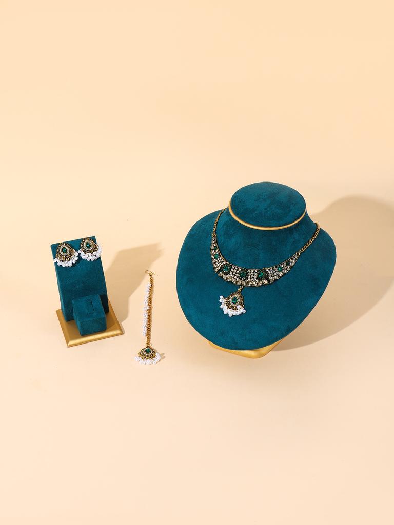 Vintage European - American Style Metal Jewelry Set - Trendy Necklace , Earrings & Hair Accessory for Women