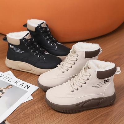 Популярные высокие кеды женские осень-зима 2025 новая толстая подошва универсальные ретро женские туфли бархатные спортивные и повседневные туфли