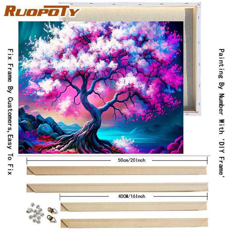 Frame Tree Diy Painting By Numbers Kits For Adults Beginner Landscape Picture With Numbers For Home Decors Gift 40x50cm