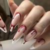 European & American Halloween Long Pointed Removable Fake Nails – Blood Drop White French Edge Stickers