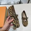 Версия из овчины~ Корейская версия нишевой леопардовой кожи, однословная пряжка, одинарная обувь, женские балетки, туфли Мэри Джейн
