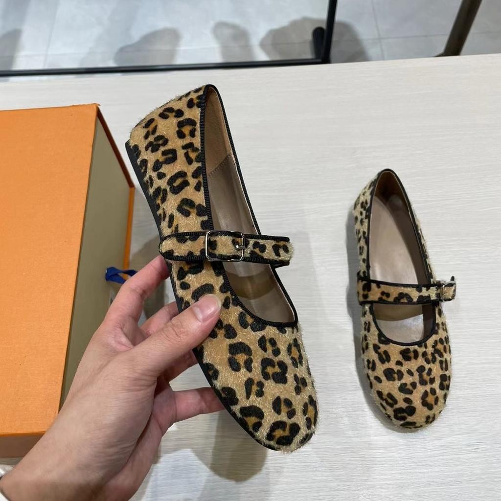 Версия из овчины~ Корейская версия нишевой леопардовой кожи, однословная пряжка, одинарная обувь, женские балетки, туфли Мэри Джейн