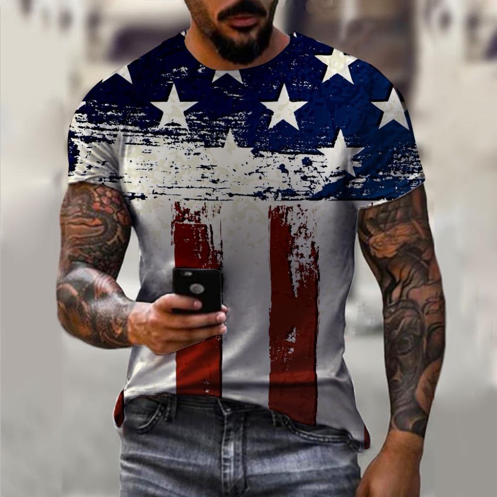 Летняя мужская футболка с 3D-принтом и флагом США, свободные футболки, топы, повседневная одежда с короткими рукавами, американская уличная мода, мужская одежда