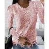 Women's Round Neck Solid Lace Long Sleeve Top