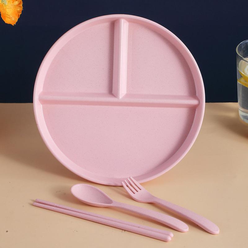 Разделенная тарелка для фруктового салата, трехрешетчатая тарелка с западным отделением, тарелка из пшеничной соломы, диетическая тарелка для еды, поднос для еды, кухонная посуда