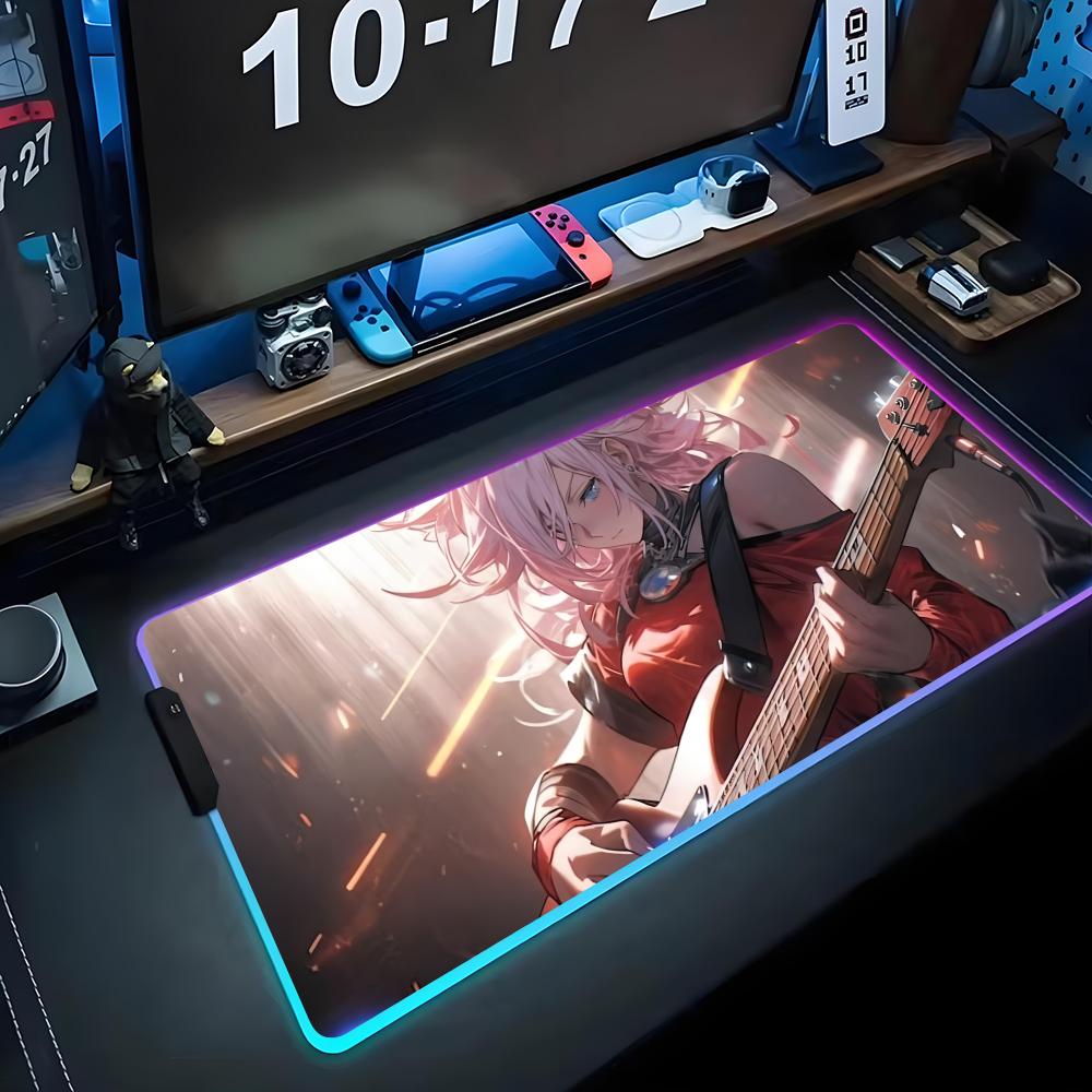 Аниме гитаристка Коврик для мыши RGB Игровой коврик для мыши Большой светодиодный коврик Настольный коврик для ПК Светящийся коврик для мыши Большие коврики для клавиатуры Настольный ковер С