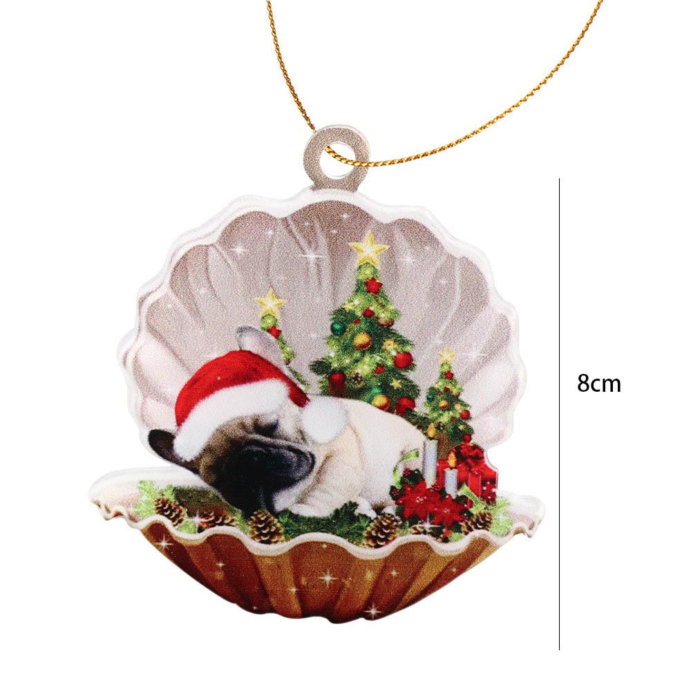 Decorative Shell Sleeping Dog Christmas Ornament 2D Xmas Dog Keychain Christmas