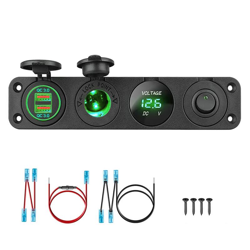 4 в 1 панель двойная QC 3.0 USB автомобильное зарядное устройство розетка вольтметр розетка переключатель для автомобиля морской лодки автофургона грузовика