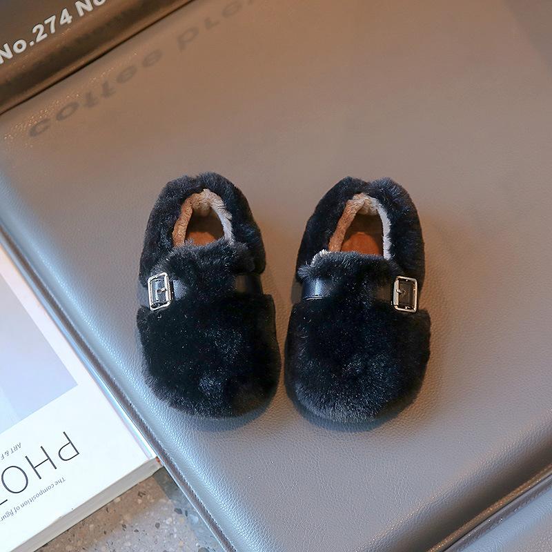 Children's woolen curly girls' cotton shoes, autumn and winter soft-soled non-slip fashionable furry shoes for older kids, warm shoes for babies