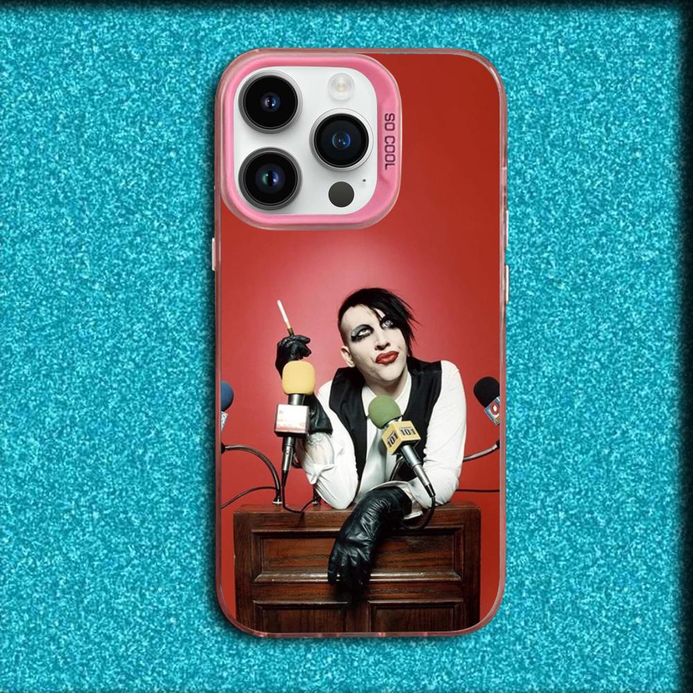 Чехол для телефона Singer M-Marilyn Manson для iPhone 16,15,14,13,12,11,Mini,Pro,MAX Розовый Матовый Силиконовый Чехол