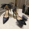 Summer Fashion Luxury Women 11cm High Heels Satin Sandals Lady Fetish Blcak Buttefly Bow Stiletto Sandles Prom Party Shoes