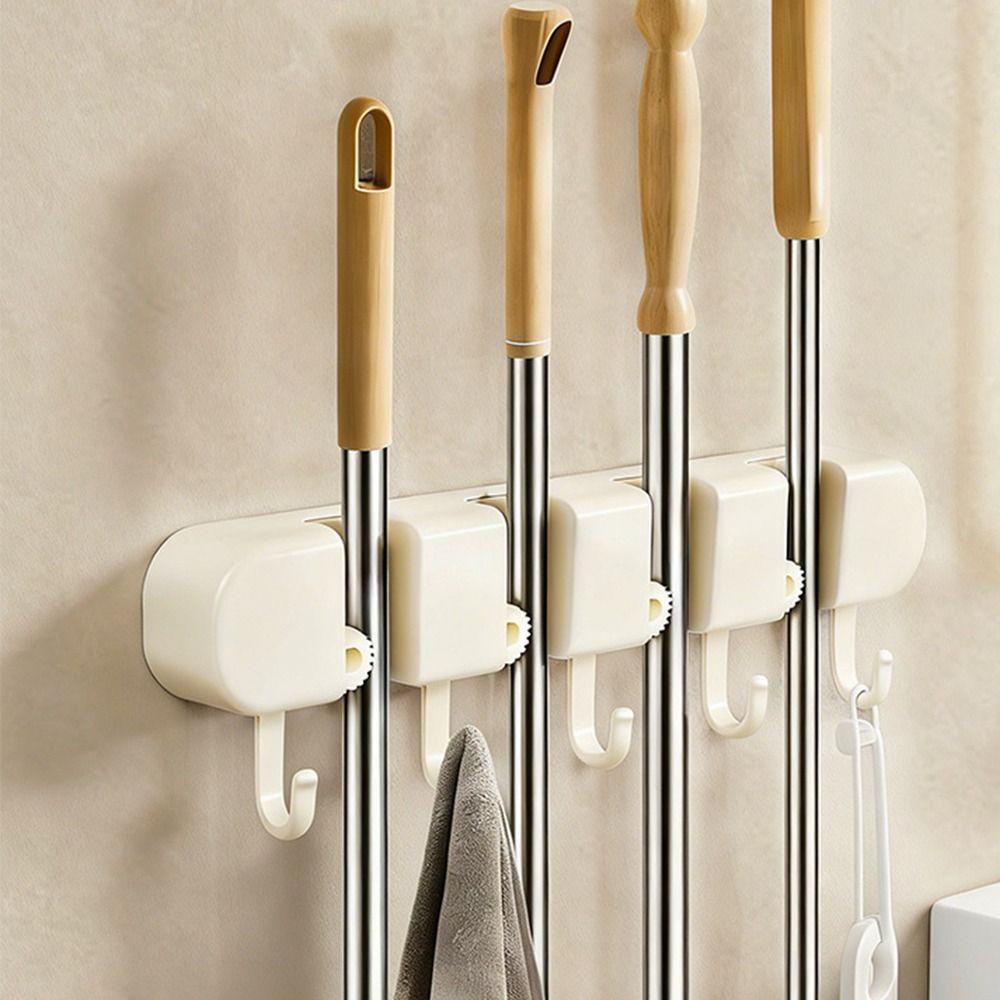 Wall Mounted Mop Clip Automatic Adjustable Mop Storage Rack New Mop Holder