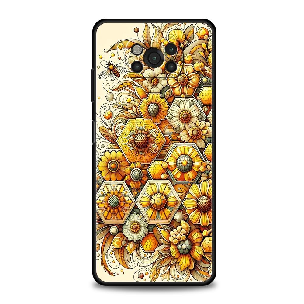 Honeybee Flower Pattern Phone Case for Xiaomi Poco F7 F6 F5 F4 F3 X6 X5 X4 X3 NFC F7 Ultra M4 C51 C55 GT 5G Soft TPU Cover Capas