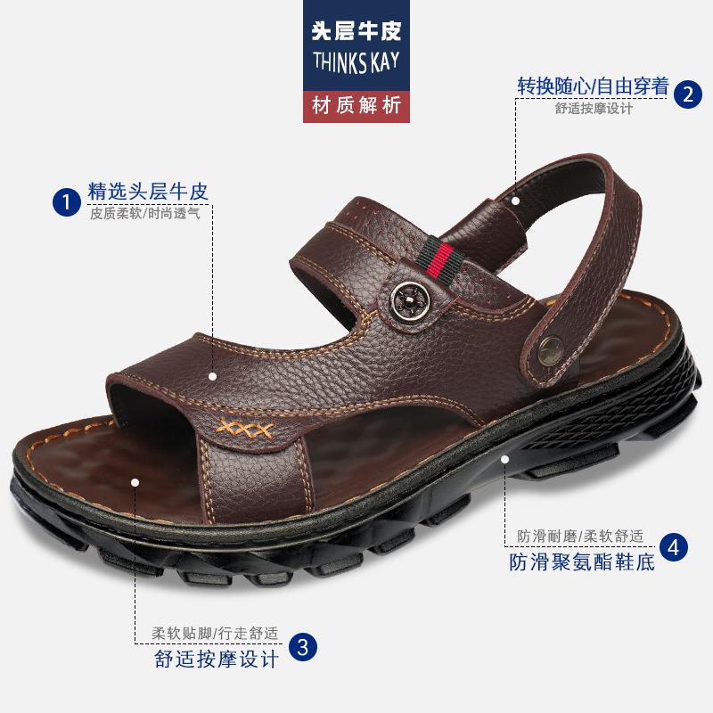 Мужские летние новые сандалии из кожи, сандалии для папы среднего и старого возраста, пляжные сандалии для отдыха, дышащие, износостойкие, удобные