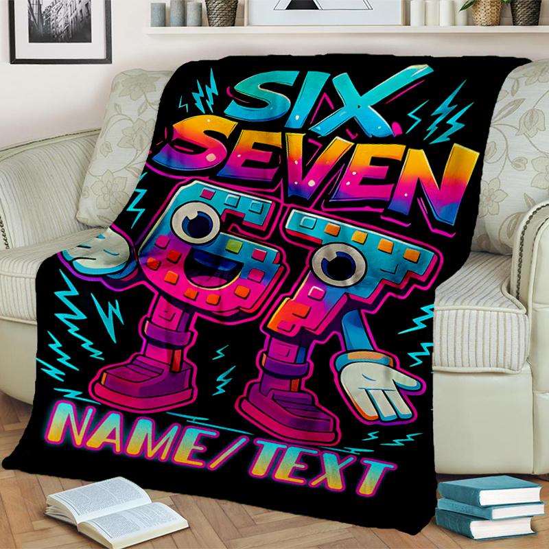 1PC Custom Name "Six Seven Retro Robot" flannel blanket versatile,all-season throw suitable for the living room,bedroom,camping,travel,and gift