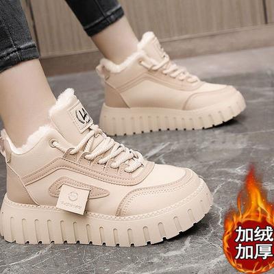 2025 зима новинка инс бархатные высокие кроссовки папины женские тренд студенческие повседневные маленькие белые туфли на высокой толстой подошве корейская версия