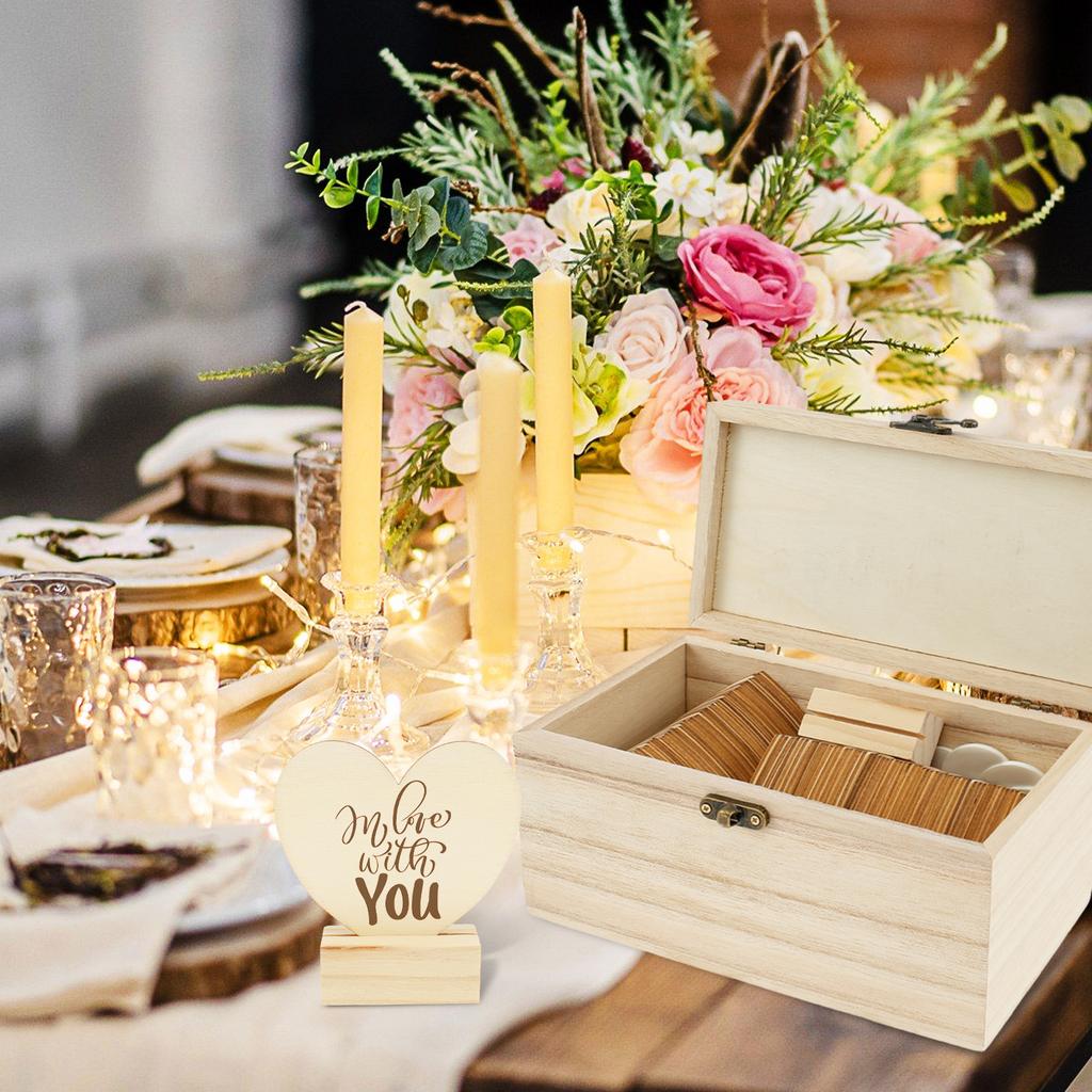 Wedding Guest Book Wedding Decor Drop Heart Guestbook Wooden Box with 100 Wooden Hearts Heart Sign Stand Table Decoration