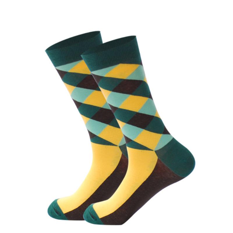 Men's Fashion Socks Cotton Wedding Socks Paragraph Diamond Pattern Geometric Business In Tube Socks
