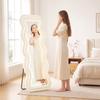 Full Length Mirror, 160 x 60 cm Wavy Full Body Wall Standing Mirror with Velvet Frame and LED Light Strip, Cream White