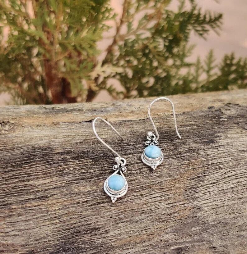 Серебряные серьги с ларимаром | Серьги ручной работы из цельного серебра 925 пробы с драгоценными камнями