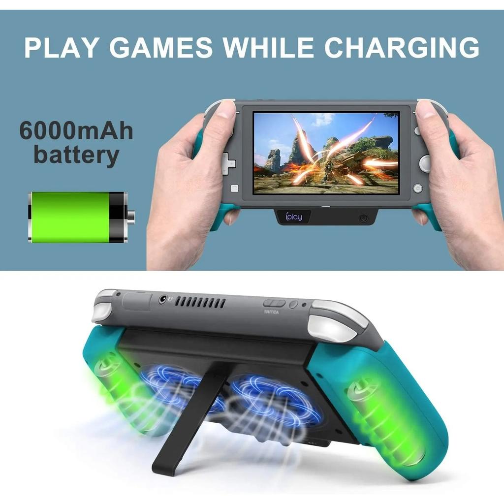 Cooling Charging Grip for Nintendo Switch & Switch Lite, 6000mAh Fan, Charger, Grip and Foldable Stand for Nintendo Switch NS Lite