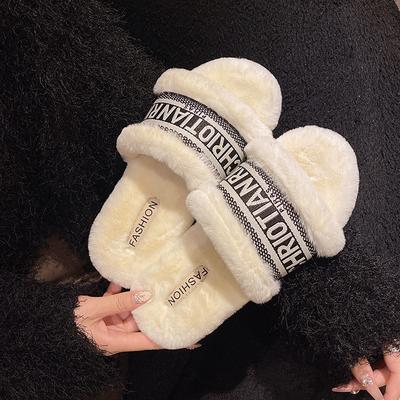 Премиальный стиль, маленький ароматный стиль, верхняя одежда, женские новые осенне-зимние замшевые шлепанцы на плоской подошве с буквенным принтом, хлопковые на одном педале м