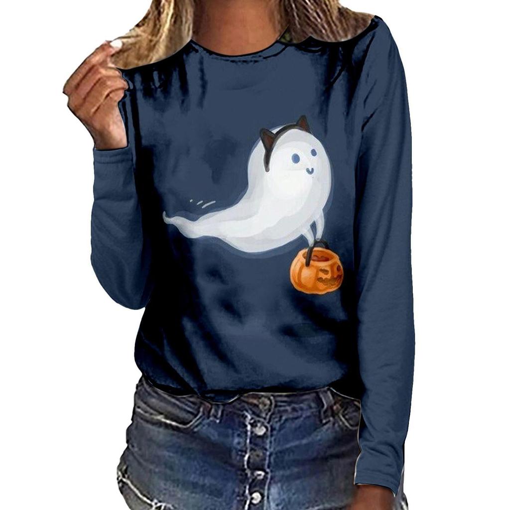 Cartoon Printed Women Street T-shirt Theme Sports Long Sleeve 3D Tees Halloween T-shirts Autumn Pullovers Top