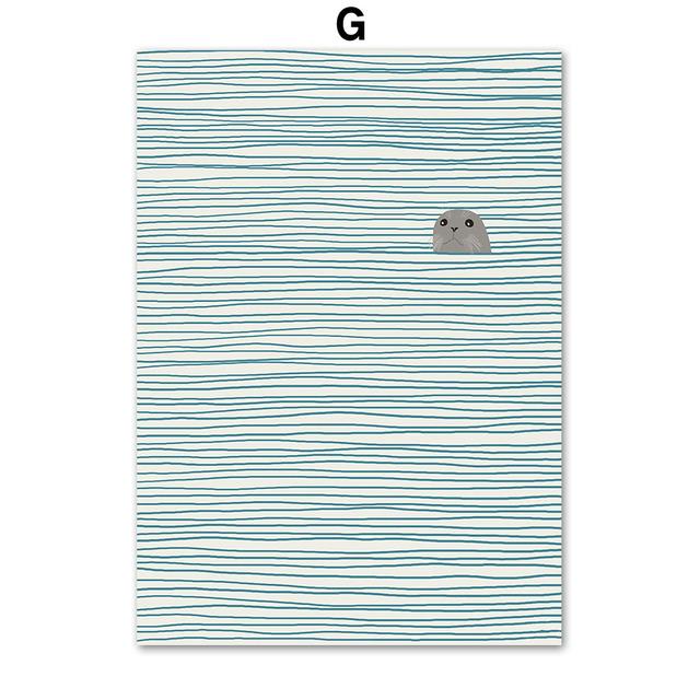 Красочная иллюстрация, тюлень для девочек, Золотая рыбка, чайка, настенные художественные постеры, принты, скандинавская картина на холсте, мультяшные фотографии, декор для детской комнаты