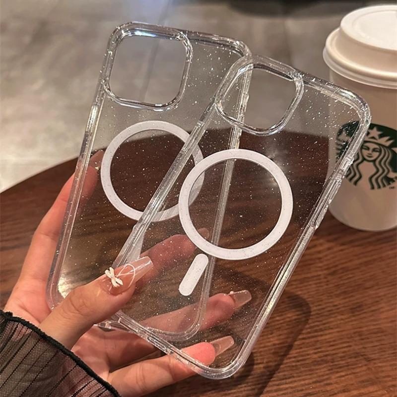 Роскошный блестящий магнитный чехол для Magsafe с беспроводной зарядкой для iPhone 15 14 Plus 13 12 11 Pro Max, прозрачный жесткий акриловый чехол