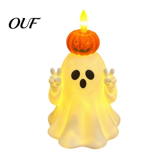 Safe Flameless Candle Cute Halloween Ghost/Pumpkin LED Night Light for Desktop Decoration, Battery Pumpkin Ghost Decor Operated Nursery with Warm Glow