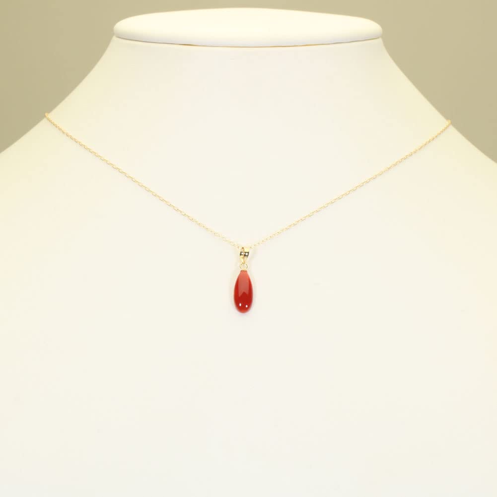 Red Coral Pendant Drop K18 Yellow Gold Undyed