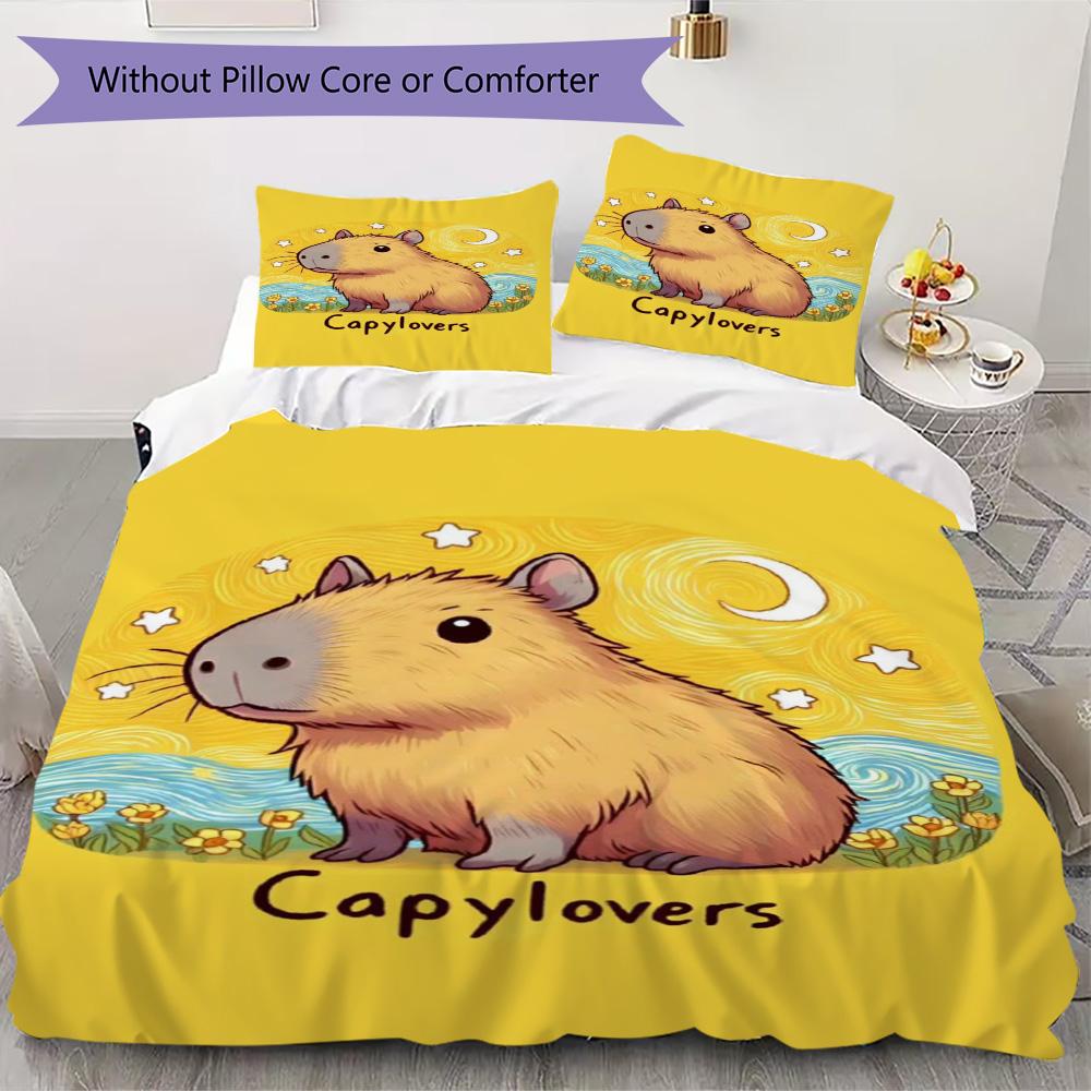 Anime capybara theme Pattern Bedding,Quilt Set Quilt Cover Pillowcase Home Birthday Gift (1*duvet cover+2*pillowcase,without core)XSJT0917537