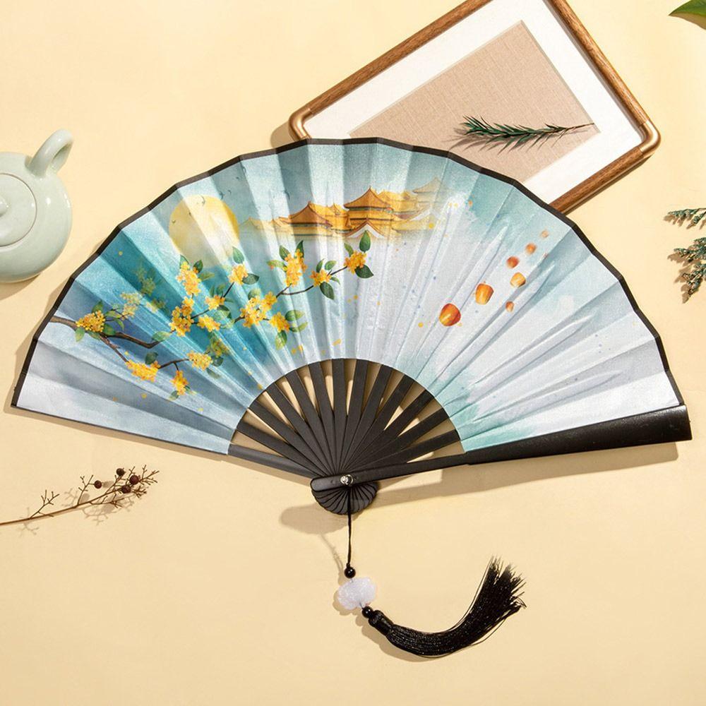 Бамбуковый ручной веер, шелковый стержень, веер для классического танца, уличный винтажный складной веер, аксессуары для одежды