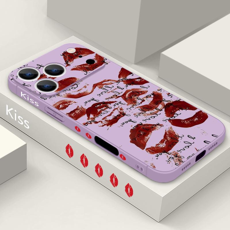 Модный Чехол-Ремешок с Рисунком Губ для Поцелуев для iPhone 17 Pro Max Funda iPhone 16 15 14 13 Pro Max 11 16E 17E Мягкий Силиконовый Чехол