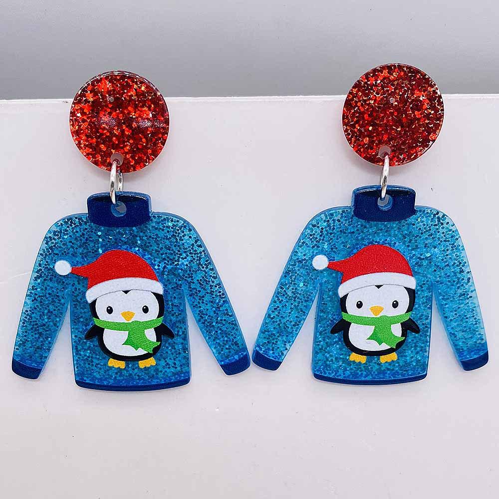 Christmas Acrylic Earrings: Red Sweater, Fairy Lights, Penguin & Santa Claus Dangles