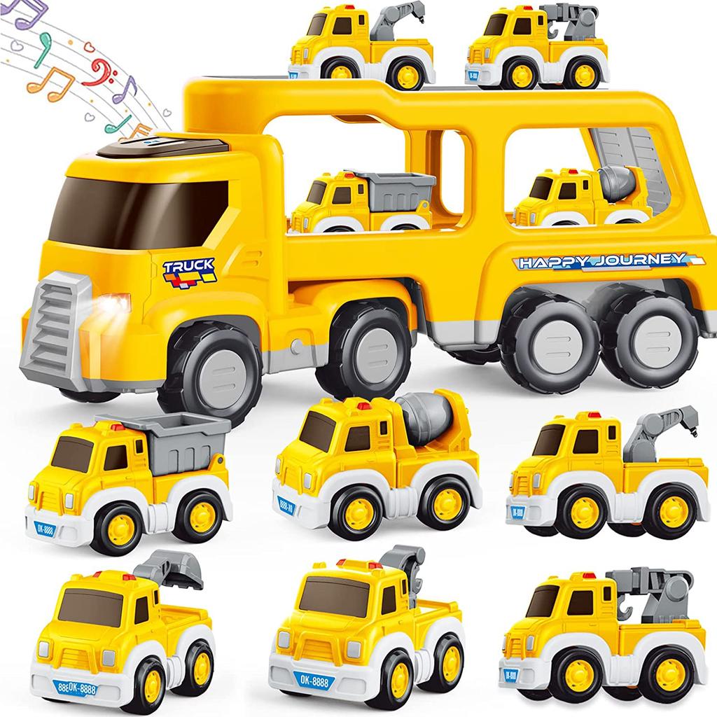 Toys Truck, Baby Toys Car Set with Play Mat/Storage Bag, 7 In 1 Construction Big Carrier Vehicle for Age 1-2 Boys Birthday Gifts for Kids Age 2-4