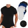 Mens One Piece Short Sleeve Crew Neck Press Button Crotch Romper Shirt Bodysuit
