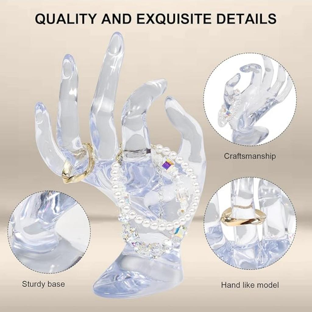 Clear Room Decor Hand Form Ring Holder Jewelry Display Holder, Aesthetic Bracelet Ring Watch Stand Support Holder Preppy Jewelry Holder for Y2k Room