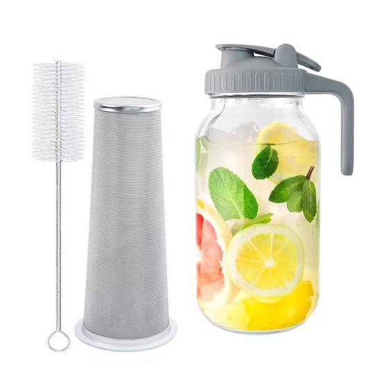 Cold Brew Coffee Maker 32oz/64oz Glass Pitcher with Stainless Steel Filter Wide Mouth Mason Jar Pitcher for Iced Tea Lemonade