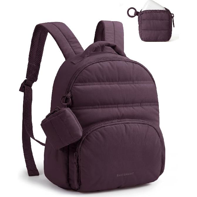 BAGSMART Mini Backpacks for Women, Puffy Checkered Quilted with Pouch